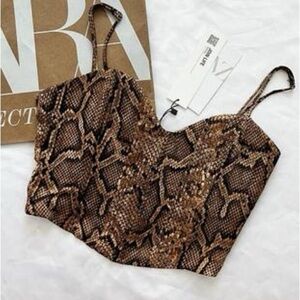 Zara Snake Print Crop Top - Brown